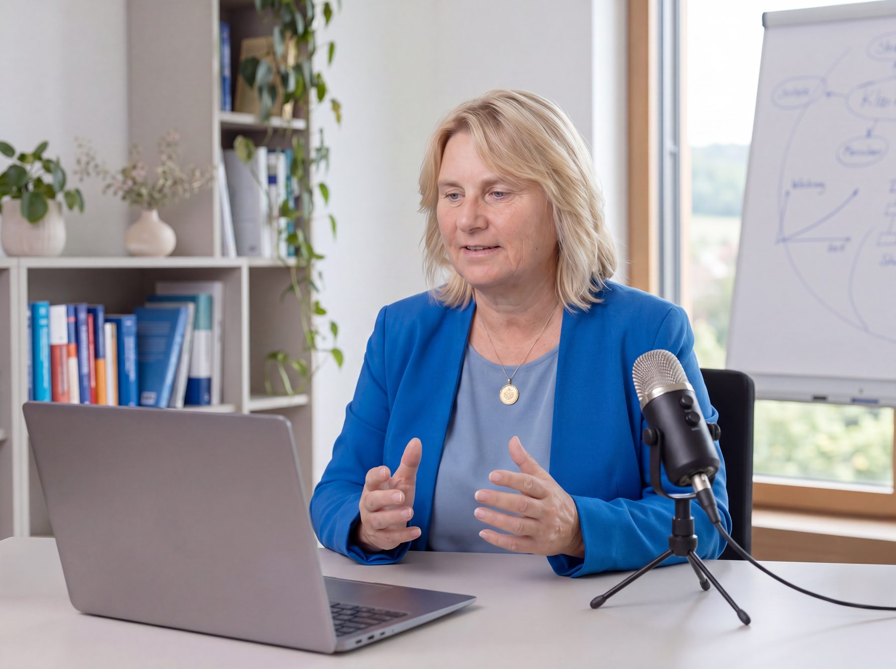Mag. Gerlinde Pramer während einer Online Session am Laptop